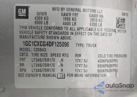 2013 Chevrolet Silverado 2500Hd Lt z USA, uszkodzony, nr VIN 1GC1CXCG4DF125096